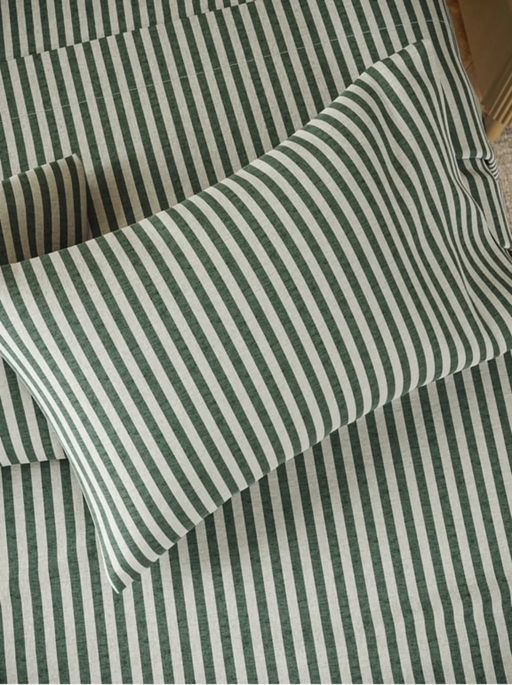 BEAUTIFUL BY DREW NWT Striped 4-Piece 100% Cotton Percale Sage Green Sheet Set Q